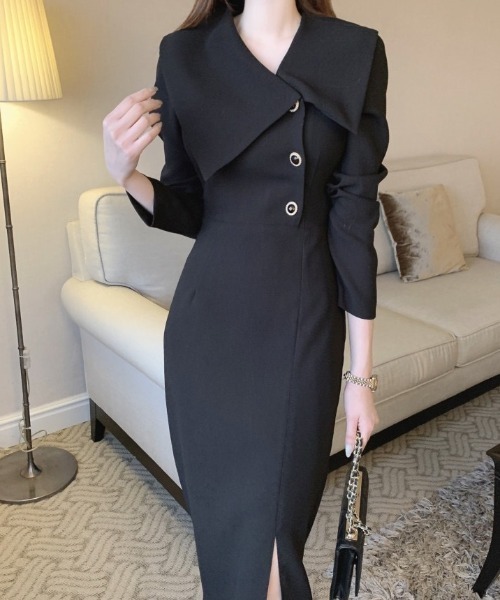 YUGA(ユーガ)の「YUGA_YGMC Korean-style Oversized-Collar Button-Front Dress(ワンピース・レディース・ホワイト/ブラック・FREE)」の14枚目の写真