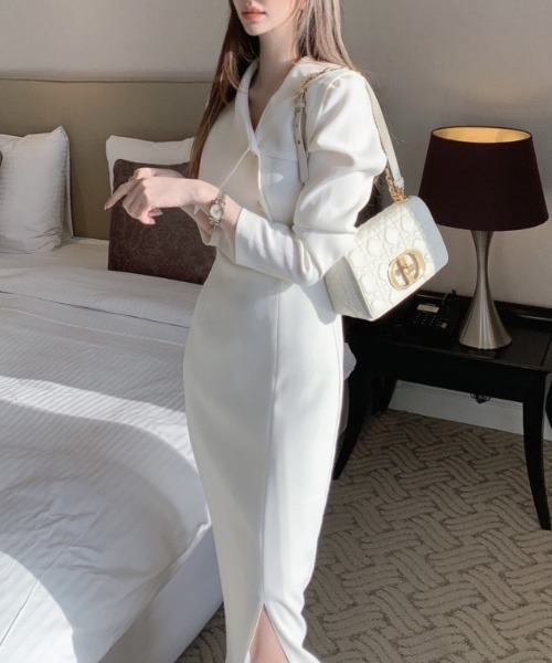 YUGA(ユーガ)の「YUGA_YGMC Korean-style Oversized-Collar Button-Front Dress(ワンピース・レディース・ホワイト/ブラック・FREE)」の20枚目の写真