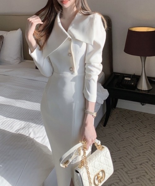 YUGA(ユーガ)の「YUGA_YGMC Korean-style Oversized-Collar Button-Front Dress(ワンピース・レディース・ホワイト/ブラック・FREE)」の21枚目の写真