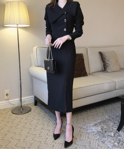 YUGA(ユーガ)の「YUGA_YGMC Korean-style Oversized-Collar Button-Front Dress(ワンピース・レディース・ホワイト/ブラック・FREE)」の10枚目の写真