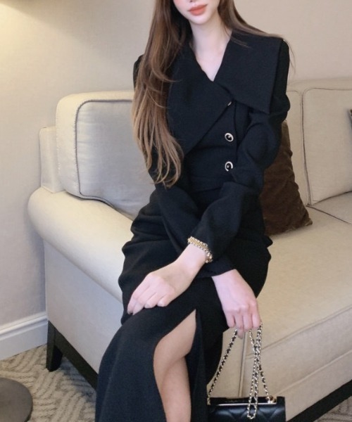 YUGA(ユーガ)の「YUGA_YGMC Korean-style Oversized-Collar Button-Front Dress(ワンピース・レディース・ホワイト/ブラック・FREE)」の16枚目の写真