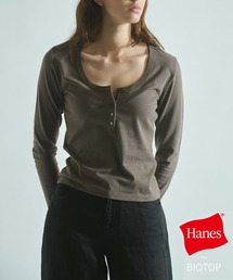 WOMEN【Hanes for BIOTOP】CLEAR CUT COTTON HENLEY NECK PULLOVER