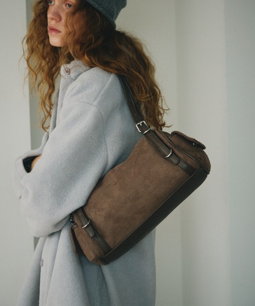 full/fill.(フルフィル)の「fake suede side pocket bag / フェイクスウェードサイドポケットバッグ(ハンドバッグ・レディース・ブラック/グレー・FREE)」の1枚目の写真