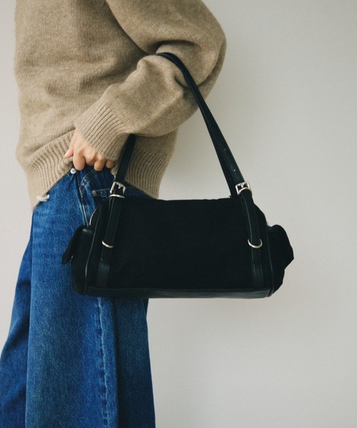full/fill.(フルフィル)の「fake suede side pocket bag / フェイクスウェードサイドポケットバッグ(ハンドバッグ・レディース・ブラック/グレー・FREE)」の4枚目の写真