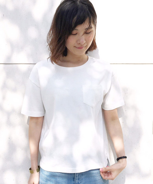 haco!(ハコ)の「U.S.A.コットンポケットTシャツ(Tシャツ/カットソー・レディース・サンドベージュ/ホワイト/ブラック・MEDIUM/X-LARGE/LARGE/SMALL)」の2枚目の写真