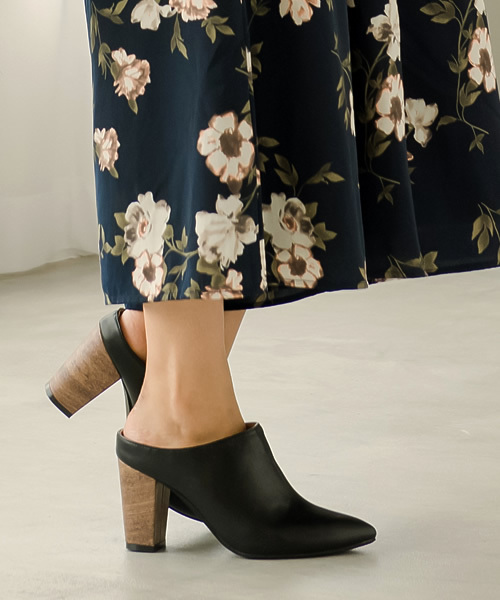 Re:EDIT（リエディ）の「7.9cmヒールポインテッドトゥスタックヒールサボ/シューズ[2016秋冬新作][Re:EDIT/リエディ]（サンダル・レディース・ブラック/ダークブラック/キャメル・SMALL/MEDIUM/LARGE/X-LARGE）」の2枚目の写真