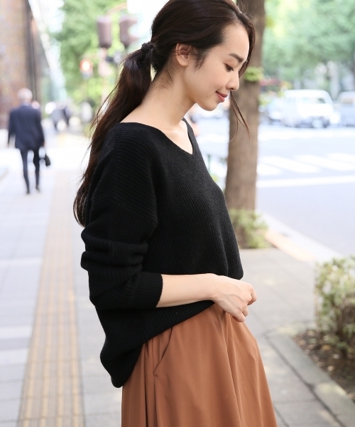 A part by（アパートバイ）の「【洗える冬ニット】7GAcWアゼVPO 731840 （ニット/セーター・レディース・ブラック/ブルー/オレンジ/ライトグレー/ブラウン・FREE）」の2枚目の写真