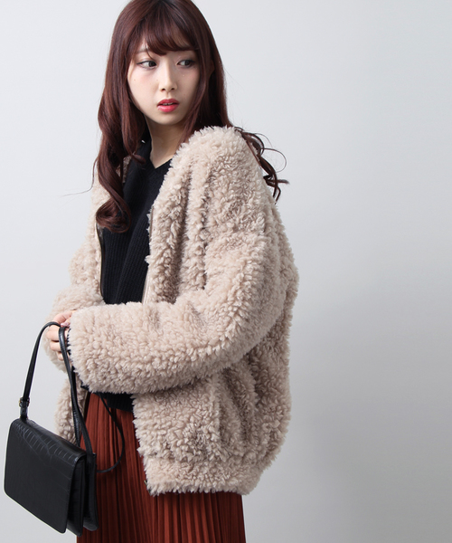 WEGO(ウィゴー)の「WEGO/モコモコジャケット(ブルゾン・レディース・ブラック/ピンク/キャメル/アニマル/ベージュ/ピンク系その他・FREE)」の3枚目の写真