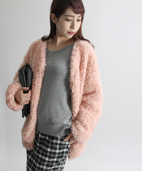 WEGO(ウィゴー)の「WEGO/モコモコジャケット(ブルゾン・レディース・ブラック/ピンク/キャメル/アニマル/ベージュ/ピンク系その他・FREE)」の5枚目の写真