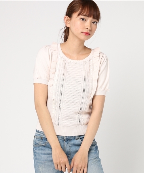 LODISPOTTO（ロディスポット）の「プリプリフリフリニット（ニット/セーター・レディース・ホワイト/ピンク/ネイビー・MEDIUM）」の3枚目の写真