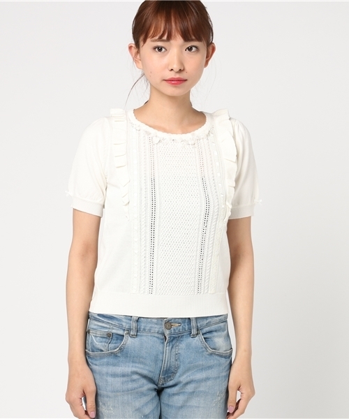 LODISPOTTO（ロディスポット）の「プリプリフリフリニット（ニット/セーター・レディース・ホワイト/ピンク/ネイビー・MEDIUM）」の5枚目の写真