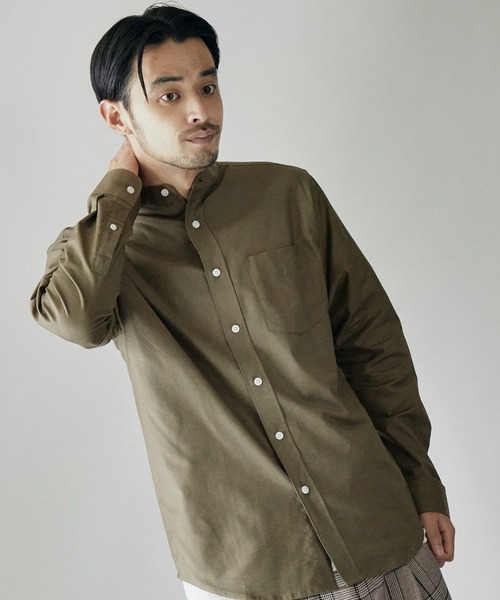 MONO-MART(モノマート)の「バンドカラー ハイストレッチ L/S オックスフォード シャツ(シャツ/ブラウス・メンズ・ブラック/ベージュ/ネイビー/オフホワイト/グレー/オリーブドラブ/ブルー/バーガンディー/サックスブルー・M/L/XL/S)」の5枚目の写真