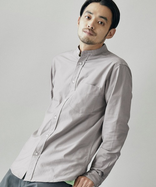 MONO-MART(モノマート)の「バンドカラー ハイストレッチ L/S オックスフォード シャツ(シャツ/ブラウス・メンズ・ブラック/ベージュ/ネイビー/オフホワイト/グレー/オリーブドラブ/ブルー/バーガンディー/サックスブルー・M/L/XL/S)」の3枚目の写真