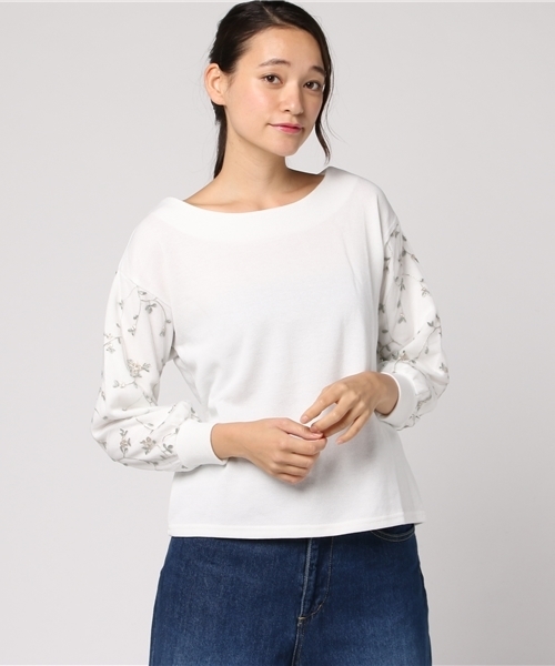 GeeRA(ジーラ)の「袖エンブロイダリーレース使いプルオーバー(Tシャツ/カットソー・レディース・ネイビー/グレー/アイボリー・L/M/LL/S)」の12枚目の写真