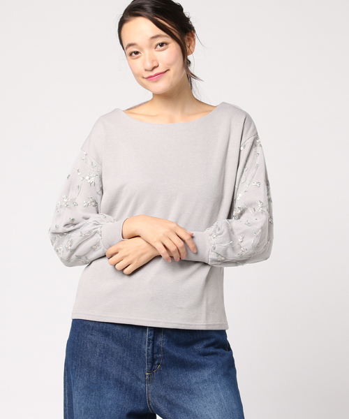 GeeRA(ジーラ)の「袖エンブロイダリーレース使いプルオーバー(Tシャツ/カットソー・レディース・ネイビー/グレー/アイボリー・L/M/LL/S)」の11枚目の写真