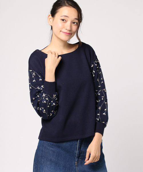 GeeRA(ジーラ)の「袖エンブロイダリーレース使いプルオーバー(Tシャツ/カットソー・レディース・ネイビー/グレー/アイボリー・L/M/LL/S)」の10枚目の写真