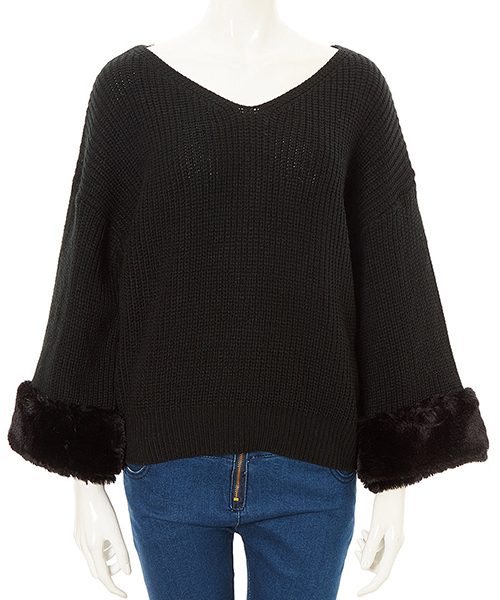 Color（カラー）の「ファースリーブニット（ニット/セーター・レディース・ブラック/オフホワイト/グレー・MEDIUM）」の8枚目の写真