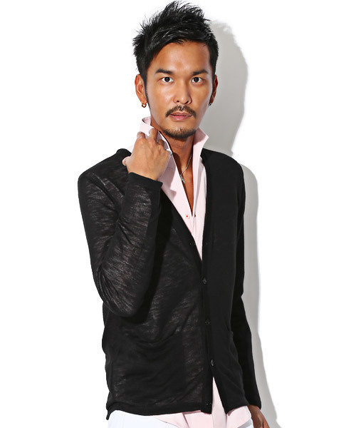 LUXSTYLE(ラグスタイル)の「シースルーサマーカーディガン(カーディガン/ボレロ・メンズ・ブラック/ロイヤルブルー/ホワイト×ネイビー/ピンク/ネイビー/ホワイト×ブラック/ライトイエロー/ターコイズブルー・M/L)」の3枚目の写真