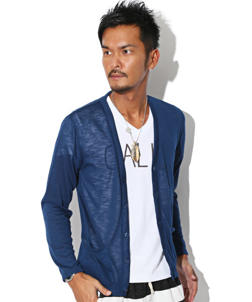 LUXSTYLE(ラグスタイル)の「シースルーサマーカーディガン(カーディガン/ボレロ・メンズ・ブラック/ロイヤルブルー/ホワイト×ネイビー/ピンク/ネイビー/ホワイト×ブラック/ライトイエロー/ターコイズブルー・M/L)」の18枚目の写真