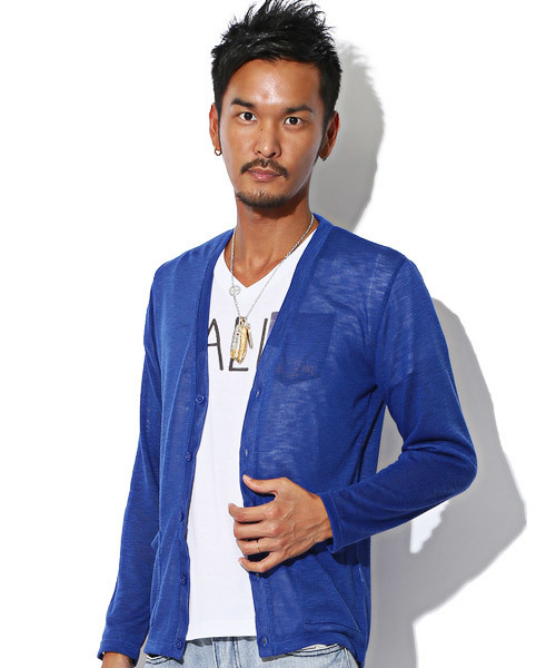 LUXSTYLE(ラグスタイル)の「シースルーサマーカーディガン(カーディガン/ボレロ・メンズ・ブラック/ロイヤルブルー/ホワイト×ネイビー/ピンク/ネイビー/ホワイト×ブラック/ライトイエロー/ターコイズブルー・M/L)」の16枚目の写真
