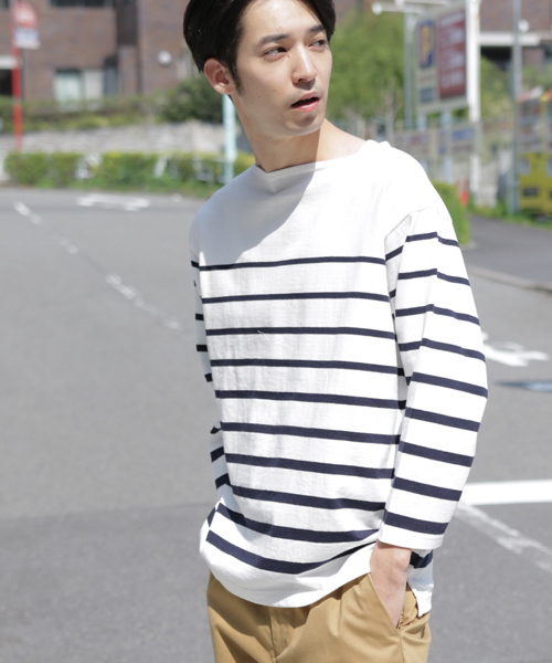 niko and...（ニコアンド）の「バスクボーダー7分袖プルオーバー【niko and ...】（Tシャツ/カットソー・メンズ・ブラック/ブルー/オフホワイト/ピンク・LARGE/MEDIUM）」の2枚目の写真