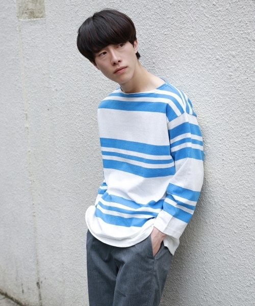 niko and...（ニコアンド）の「バスクボーダー7分袖プルオーバー【niko and ...】（Tシャツ/カットソー・メンズ・ブラック/ブルー/オフホワイト/ピンク・LARGE/MEDIUM）」の4枚目の写真