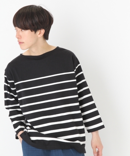 niko and...（ニコアンド）の「バスクボーダー7分袖プルオーバー【niko and ...】（Tシャツ/カットソー・メンズ・ブラック/ブルー/オフホワイト/ピンク・LARGE/MEDIUM）」の3枚目の写真