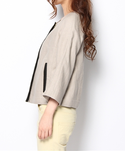 FIGARO Paris（フィガロパリ）の「リネンツイル ノーカラージャケット（ノーカラージャケット・レディース・アイボリー・36）」の3枚目の写真