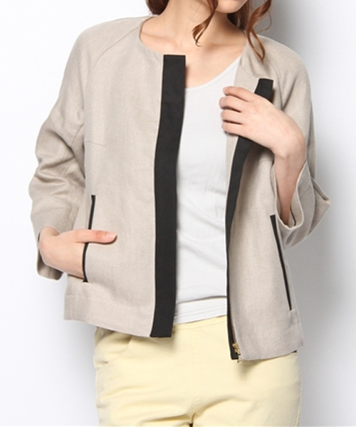 FIGARO Paris（フィガロパリ）の「リネンツイル ノーカラージャケット（ノーカラージャケット・レディース・アイボリー・36）」の5枚目の写真