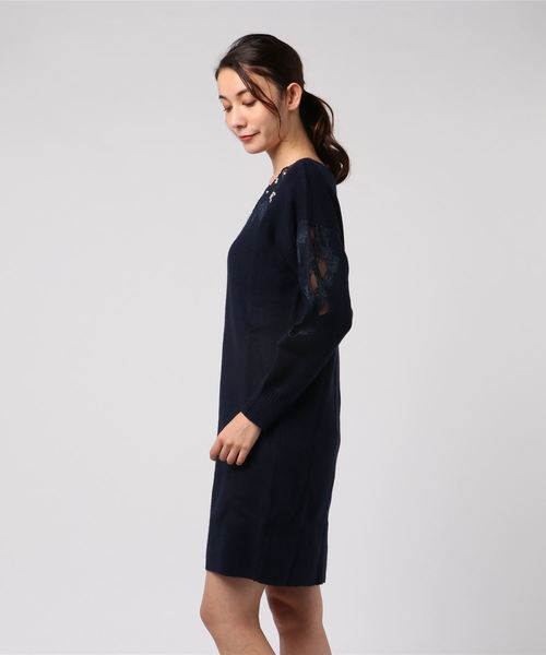GeeRA(ジーラ)の「エンブロイダリーニットワンピース(ワンピース・レディース・ネイビー/杢グレー/ピンク・MEDIUM/LARGE/X-LARGE)」の5枚目の写真