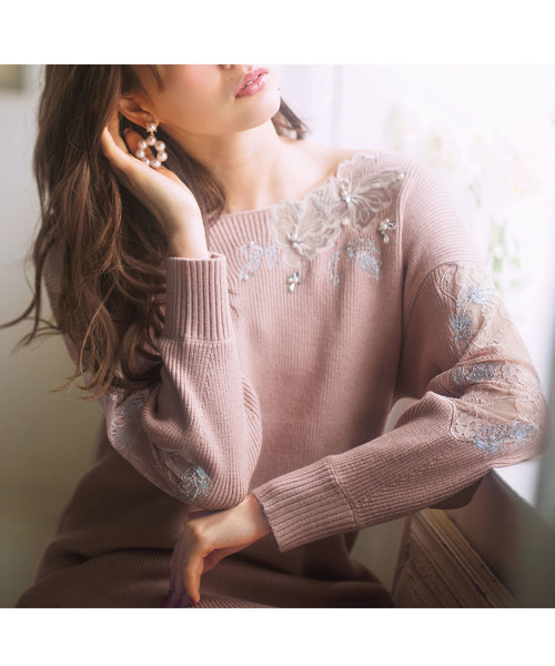 GeeRA(ジーラ)の「エンブロイダリーニットワンピース(ワンピース・レディース・ネイビー/杢グレー/ピンク・MEDIUM/LARGE/X-LARGE)」の3枚目の写真