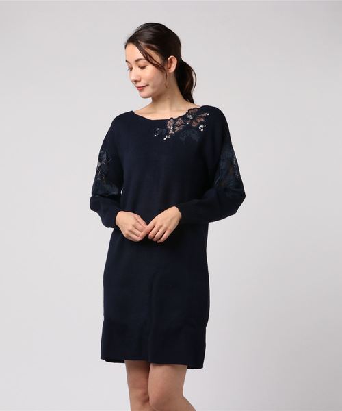 GeeRA(ジーラ)の「エンブロイダリーニットワンピース(ワンピース・レディース・ネイビー/杢グレー/ピンク・MEDIUM/LARGE/X-LARGE)」の9枚目の写真