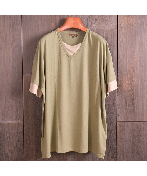 ARCHIVER(アーカイバ)の「【Bl】フェイクVネック半袖カットソー 無地(Tシャツ/カットソー・レディース・チャコールグレー/カーキ/ピンク/マルチ/ブラック・MEDIUM/LARGE)」の12枚目の写真