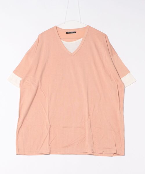 ARCHIVER(アーカイバ)の「【Bl】フェイクVネック半袖カットソー 無地(Tシャツ/カットソー・レディース・チャコールグレー/カーキ/ピンク/マルチ/ブラック・MEDIUM/LARGE)」の1枚目の写真