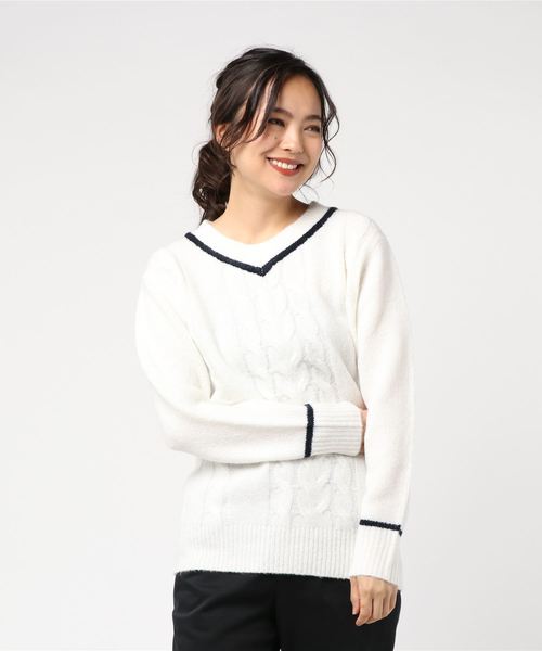 Petit Honfleur（プチオンフルール）の「ウォッシャブルチルデンニットプルオーバー（ニット/セーター・レディース・ホワイト/グレー/サックスブルー・L size/M size）」の15枚目の写真