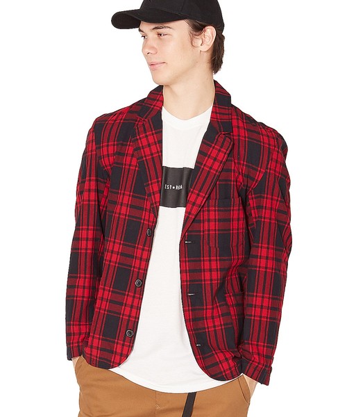 improves(インプローブス)の「チェック柄テーラードジャケット(テーラードジャケット)」|レッド