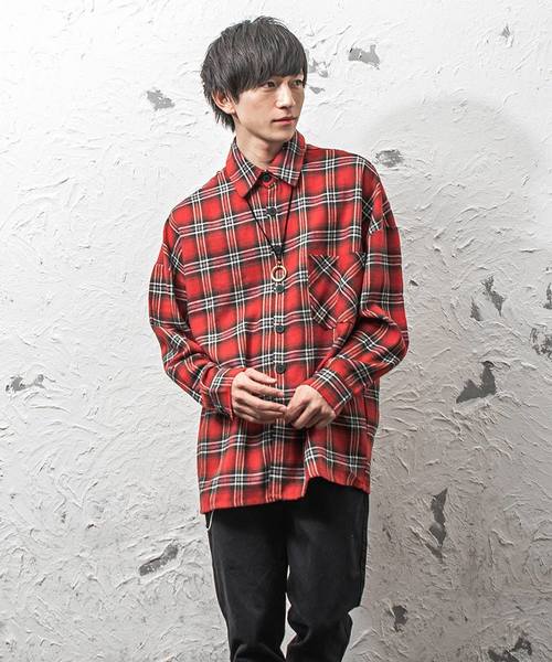 MinoriTY(マイノリティ)の「長袖 チェック ドルマンスリーブ ルーズシルエット シャツ(シャツ/ブラウス・メンズ・ブラック/ベージュ/レッド・M/L)」の3枚目の写真