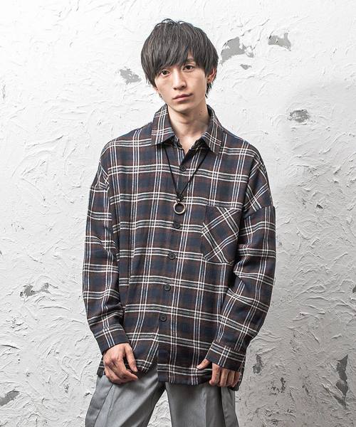 MinoriTY(マイノリティ)の「長袖 チェック ドルマンスリーブ ルーズシルエット シャツ(シャツ/ブラウス・メンズ・ブラック/ベージュ/レッド・M/L)」の2枚目の写真