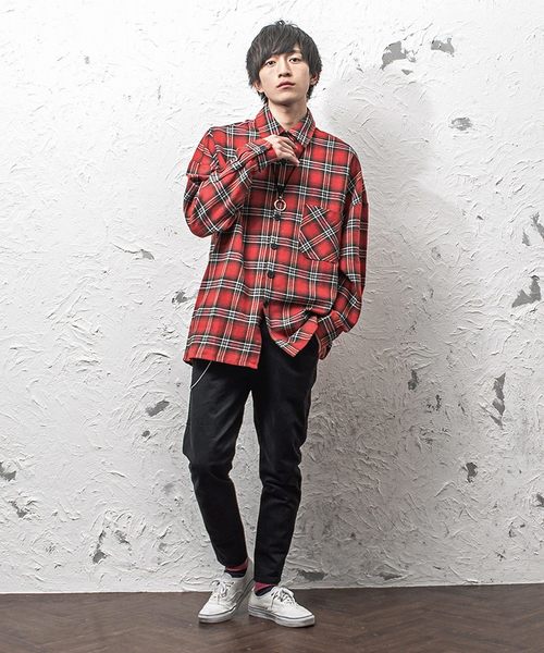 MinoriTY(マイノリティ)の「長袖 チェック ドルマンスリーブ ルーズシルエット シャツ(シャツ/ブラウス・メンズ・ブラック/ベージュ/レッド・M/L)」の6枚目の写真