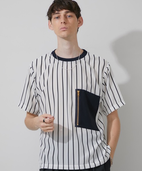 STUDIOUS（ステュディオス）の「【STUDIOUS】布帛ストライププルオーバー【ZOZO限定アイテム】（Tシャツ/カットソー・メンズ・ホワイト/ブラック・1/2/3）」の3枚目の写真