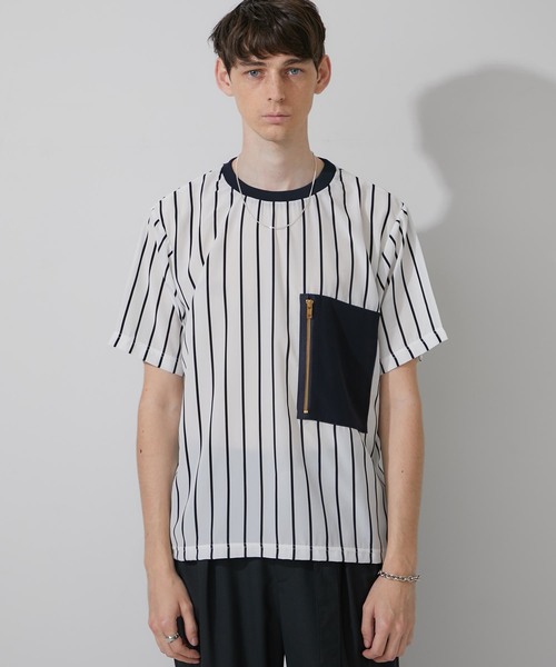 STUDIOUS（ステュディオス）の「【STUDIOUS】布帛ストライププルオーバー【ZOZO限定アイテム】（Tシャツ/カットソー・メンズ・ホワイト/ブラック・1/2/3）」の11枚目の写真