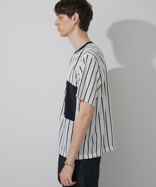 STUDIOUS（ステュディオス）の「【STUDIOUS】布帛ストライププルオーバー【ZOZO限定アイテム】（Tシャツ/カットソー・メンズ・ホワイト/ブラック・1/2/3）」の7枚目の写真