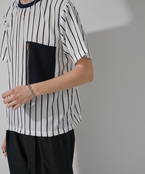 STUDIOUS（ステュディオス）の「【STUDIOUS】布帛ストライププルオーバー【ZOZO限定アイテム】（Tシャツ/カットソー・メンズ・ホワイト/ブラック・1/2/3）」の10枚目の写真