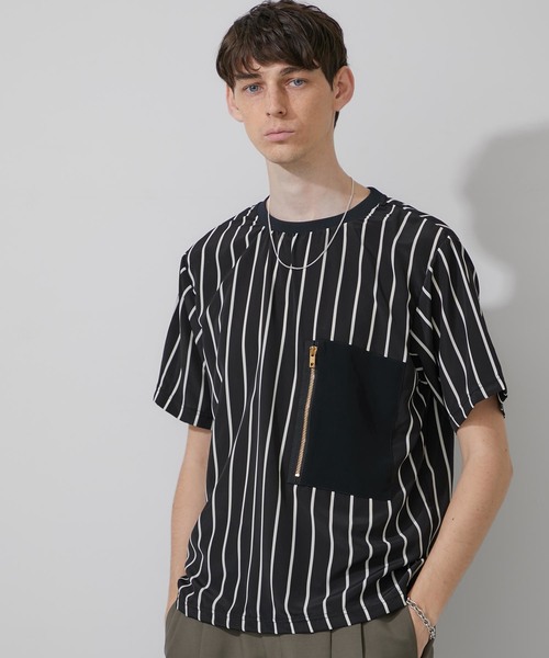 STUDIOUS（ステュディオス）の「【STUDIOUS】布帛ストライププルオーバー【ZOZO限定アイテム】（Tシャツ/カットソー・メンズ・ホワイト/ブラック・1/2/3）」の5枚目の写真