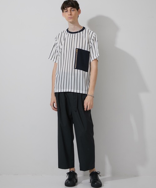 STUDIOUS（ステュディオス）の「【STUDIOUS】布帛ストライププルオーバー【ZOZO限定アイテム】（Tシャツ/カットソー・メンズ・ホワイト/ブラック・1/2/3）」の13枚目の写真