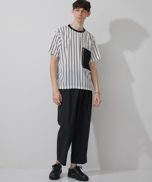 STUDIOUS（ステュディオス）の「【STUDIOUS】布帛ストライププルオーバー【ZOZO限定アイテム】（Tシャツ/カットソー・メンズ・ホワイト/ブラック・1/2/3）」の14枚目の写真