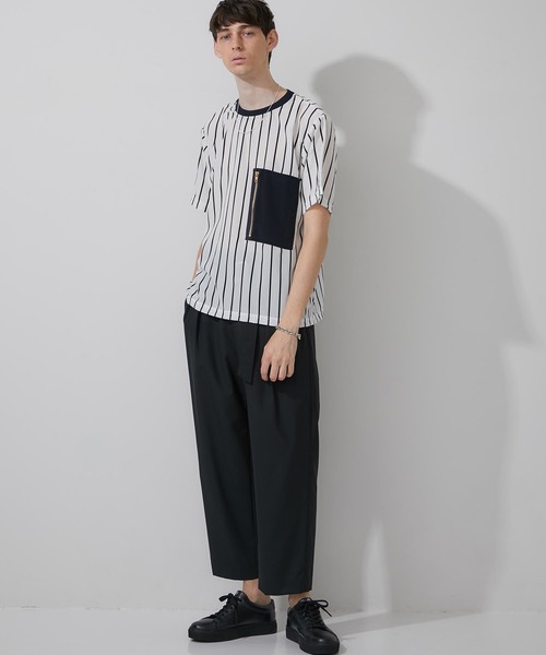 STUDIOUS（ステュディオス）の「【STUDIOUS】布帛ストライププルオーバー【ZOZO限定アイテム】（Tシャツ/カットソー・メンズ・ホワイト/ブラック・1/2/3）」の4枚目の写真