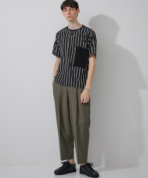 STUDIOUS（ステュディオス）の「【STUDIOUS】布帛ストライププルオーバー【ZOZO限定アイテム】（Tシャツ/カットソー・メンズ・ホワイト/ブラック・1/2/3）」の12枚目の写真