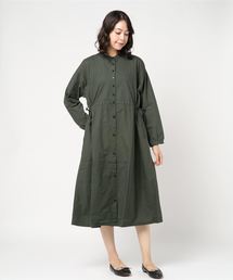 コットンポプリンスタンドカラー前開きワンピース【大きいサイズ対応】【9号(M)~15号(3L)】