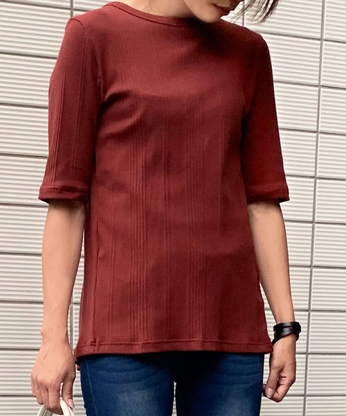 KOBE LETTUCE(コウベレタス)の「バックリボン五分袖カットソー(Tシャツ/カットソー・レディース・ブラック/ダークグリーン/ベージュ/ブラウン/レンガ・FREE)」の5枚目の写真